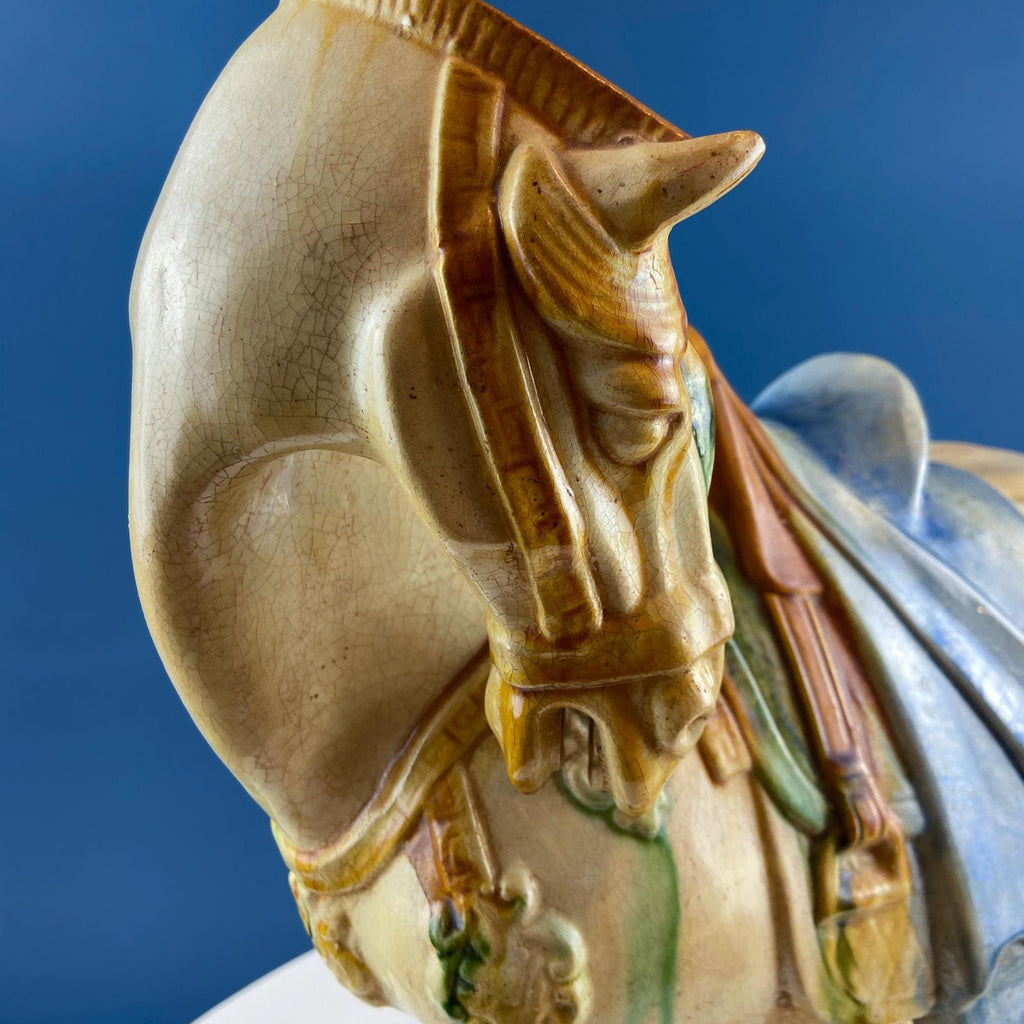 XL Chinese Style Guardian Foo Dog. Glazed Gold & Beige Standing Statue of Animal. Symbolic of Protection. Ethnic Home Art Decor.